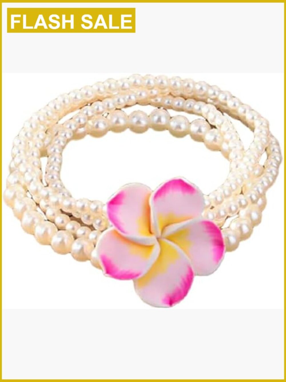 Polymer Clay Beaded Stretch Bracelet Set Tropical Flowers Boho Jewelry Women